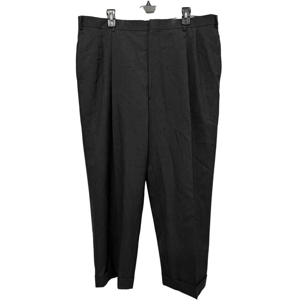 Brooks Brothers Mens Charcoal Grey Double Pleated Cuffed Dress Pants 40x27 USA‎